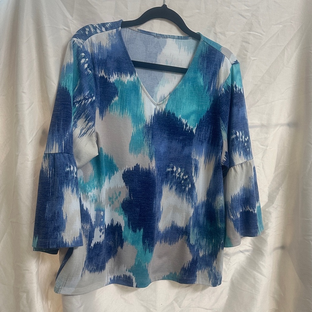 Chico's Teal and Navy Long Sleeve Top